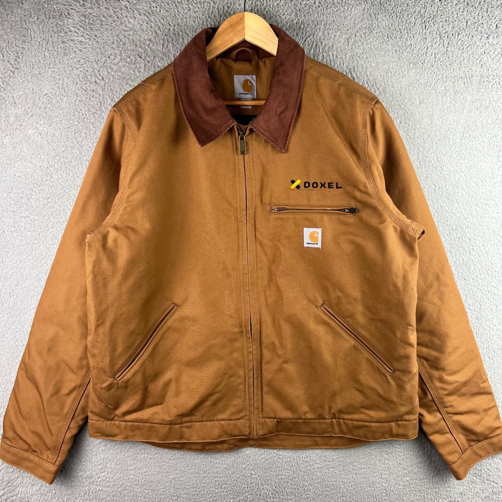 Carhartt Detroit Jacket Brown Duck Canvas Blanket Lined Doxel Logo Men L Regular